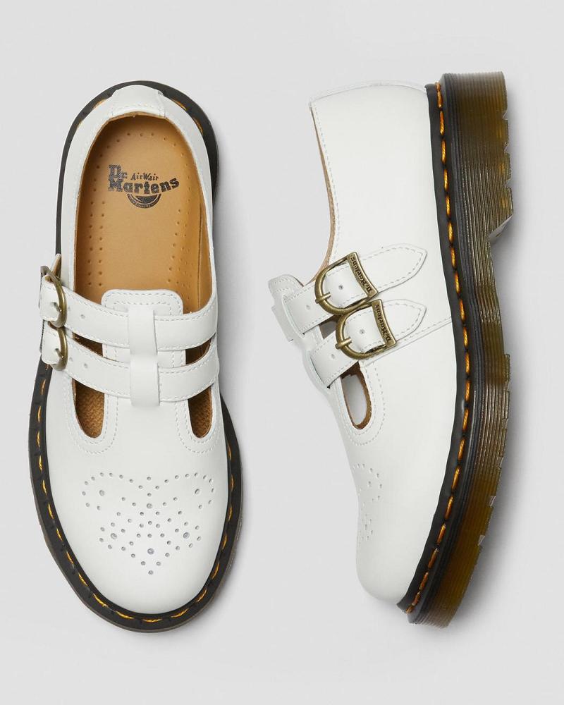 White Women's Dr Martens 8065 Smooth Leather Mary Jane Shoes | CA 333KOR